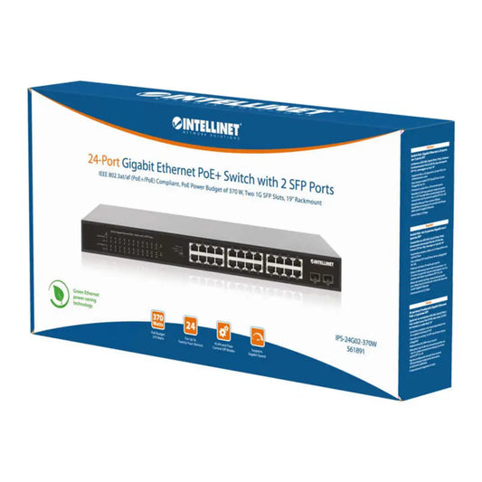 Intellinet 24-Port Gigabit Ethernet PoE+ Switch w/ 2 SFP Ports