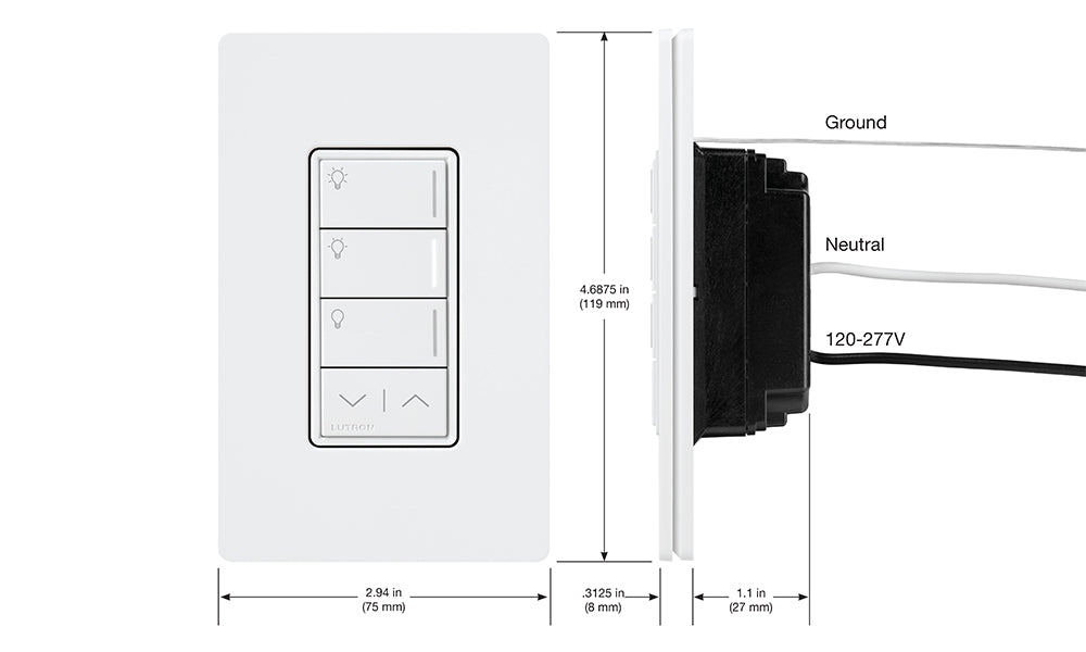 Lutron RadioRA 3 Sunnata RF 3-Button Keypad with Raise/Lower LUT-RRST-W3RL-WH